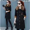 Denim Plus Velvet Jacket Women's Winter Big Fur Collar Mid-length Lamb Fleece Stitching Cotton-padded Jacket Thick Cotton-padded Jacket Women