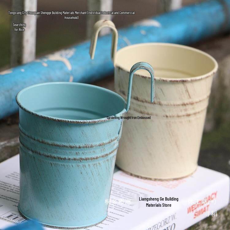 Thickened Iron Hanging Flower Pot with Hook - Japanese Zakka Style for Balcony Display