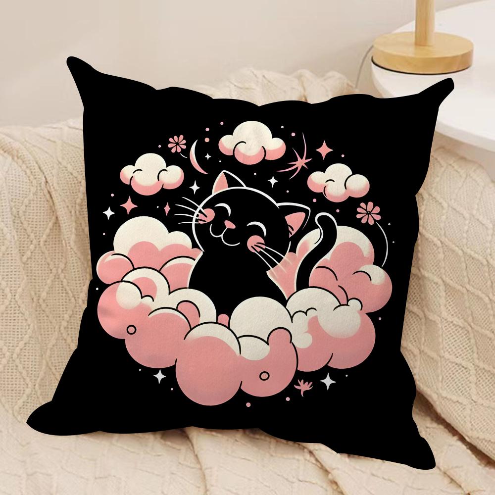 Cute Cat Cushion Cover Soft Plush Fabric DoubleSided Printed Sofa Cushion Cover for All Seasons Home Decor Gift