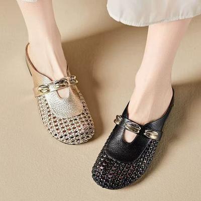 Sommer neue gewebte Hohllöcher Schuhe halber Slipper für draußen mit erhöhter Tasche Zehensandalen Damen Tasche Zehenpantoffeln
