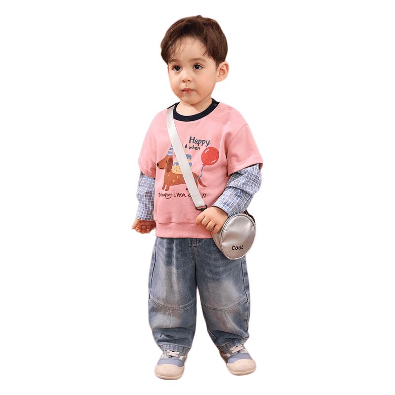 LUSON Boys Skin-Friendly Faux Two-Piece Long Sleeve T-Shirt 100 розовый