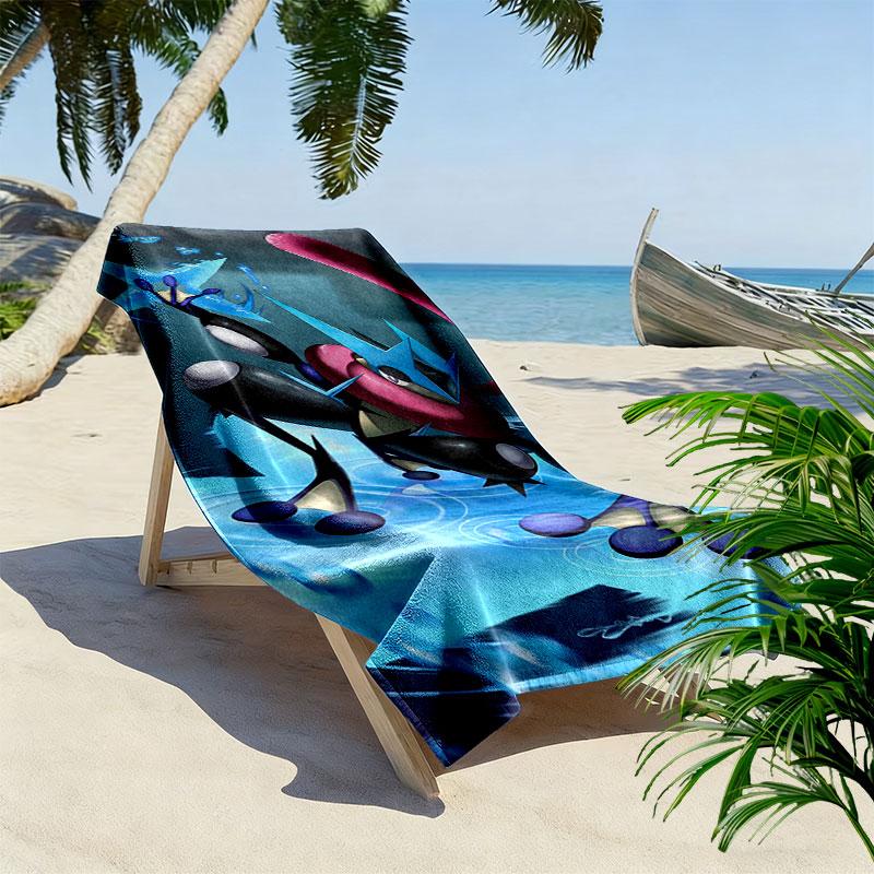 Cartoon Pokemon Print Beach Towel, Large Soft Quick Dry Towel for Beach Camping Swimming