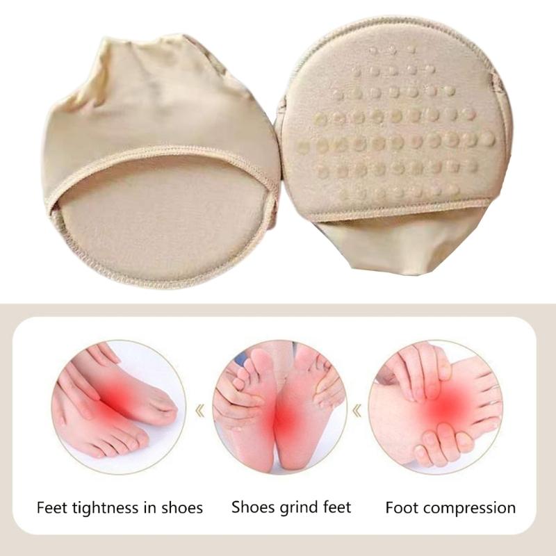 1 Pair Women Sheer Mesh Toe Cover with Padding Non-Skid Bottom Toe Topper Liner Forefoot Pads Cushion Half Socks Insoles