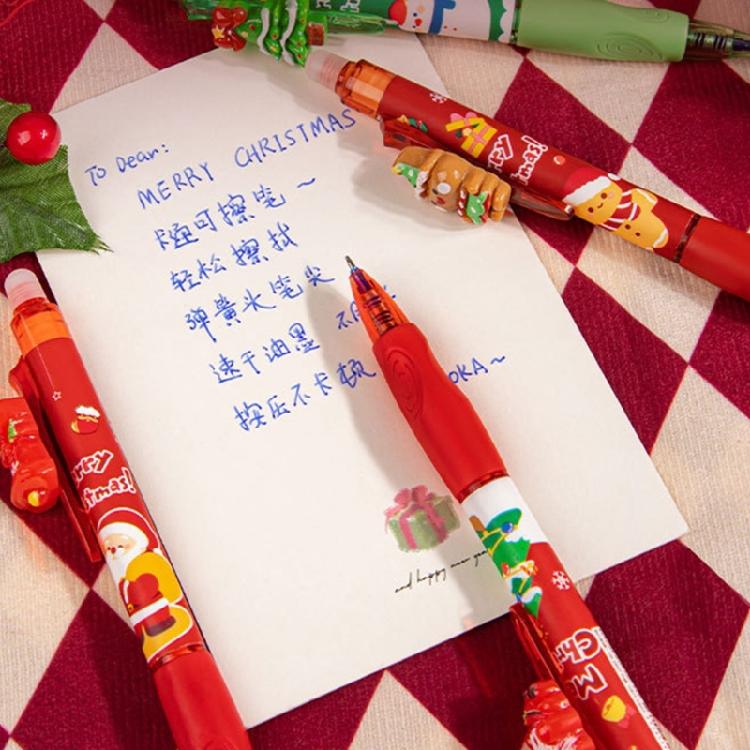 6Pcs Holiday Erasable Gel Pen Retractable Gel Inks Pens Blue Inks 0.5mm Tip for Writing Journaling Stocking Fillers