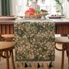 Yousheng Christmas Green Jacquard Table Runner with Tassel Decorative Festive Table Flag Dining Table Decoration for Home Restaurant Bar Kitchen