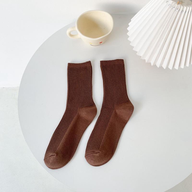 

Coffee Socks Women S Solid Color Double Needle Spring And Autumn Mid-Tube Cotton Socks Japanese Students Versatile Stacking Socks One size fits all кавовий