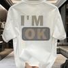 Unisexs Summer 100 Cotton Fashionable Casual Sports Loose Fashion Im Ok Letter Printed Round Neck Short