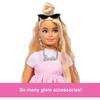 Barbie Deluxe Style Doll #3 Inch Core Outfit Top Knot Blonde Hair Pink Pastel Dress Ribbon Mesh Tights and More