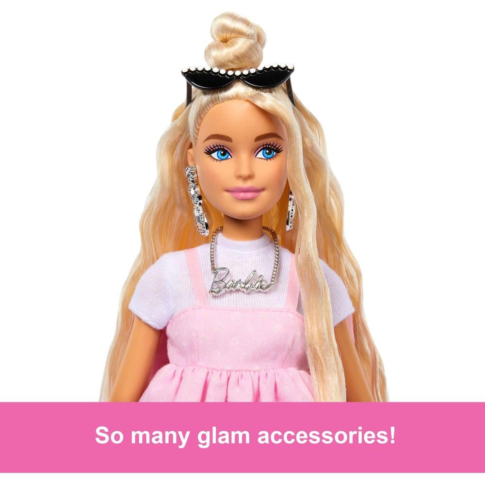Barbie Deluxe Style Doll #3 Inch Core Outfit Top Knot Blonde Hair Pink Pastel Dress Ribbon Mesh Tights and More