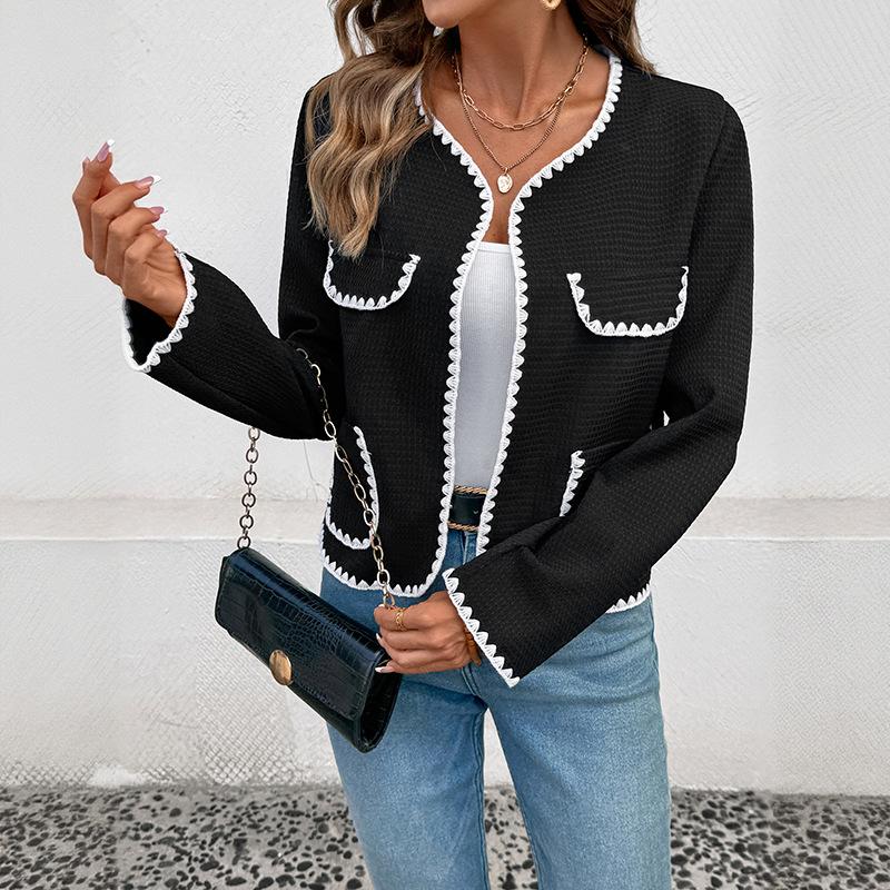 YYFS Women's Fashion Casual Lace Print Autumn Winter Long Sleeve V-Neck Jackets & Coats