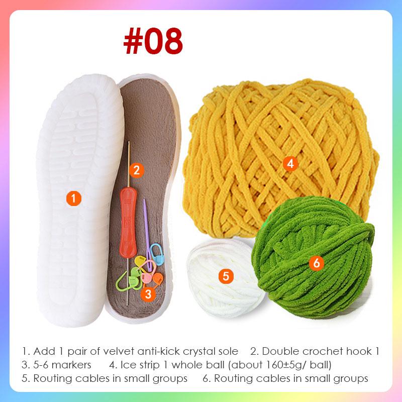 

1 Set Hand-woven Hook Soles Anti-kick Crystal Bottom Rubber Soles+ Soft Strip Line Hand-knitted Slippers DIY Shoes Material 34