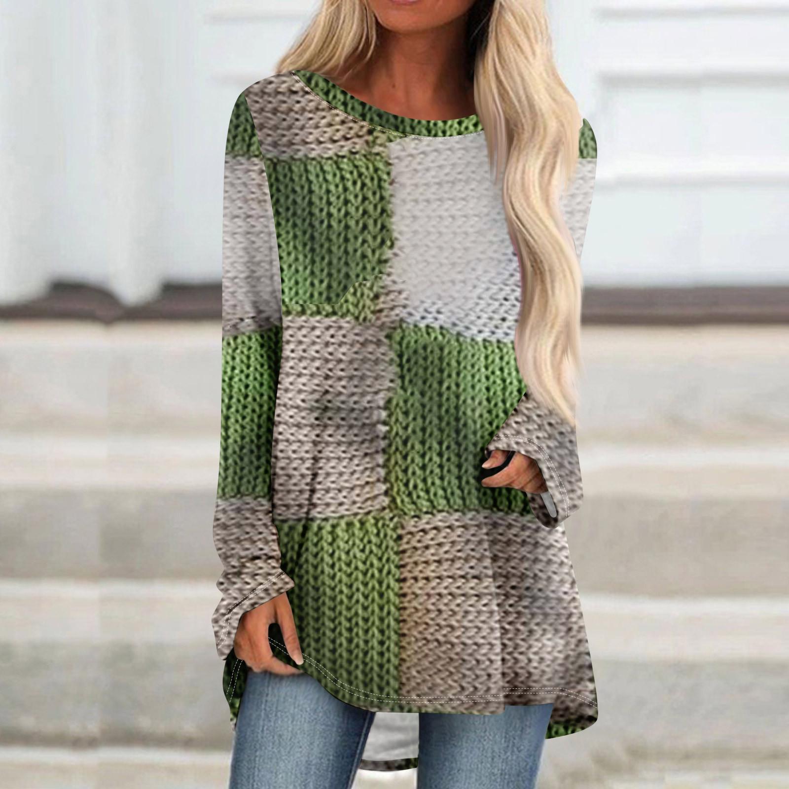 

Женская повседневная модная блузка с цветным принтом и длинным рукавом средней длины L зелёный