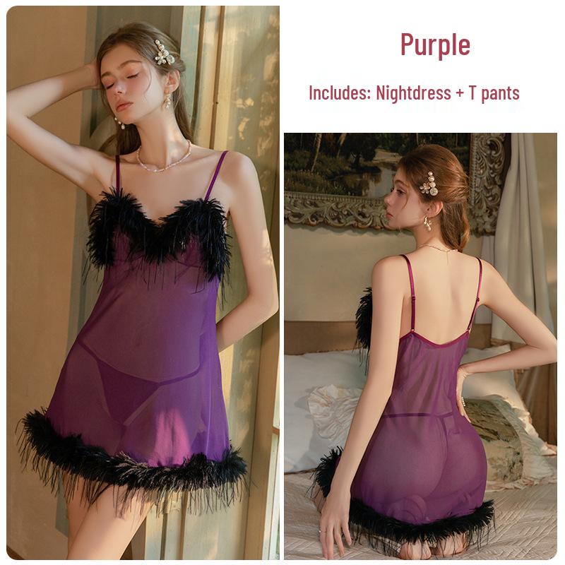 DZ Wunderschönes Übergrößen-Netz-Cami-Nachthemd- & Morgenmantel-Set 4434