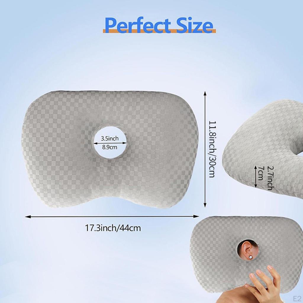 Ear Piercing Pillow for Side Sleepers with A Center Hole Office Travel Comfortable Removable Cover