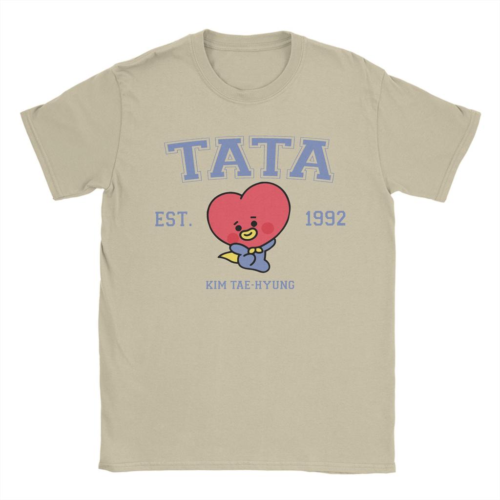 Tata Korea Kpop Niedliches Cartoon T-Shirt für Herren Lustiges Reines Baumwoll-T-Shirt Rundhals Kurzarm T-Shirts Neuankömmling Kleidung