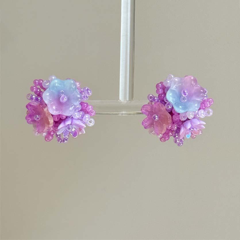 New Exquisite Colorful Flower Round Earrings for Women Romantic Beads Flower Earrings Sweet Fashion Ear Jewelry Accessories