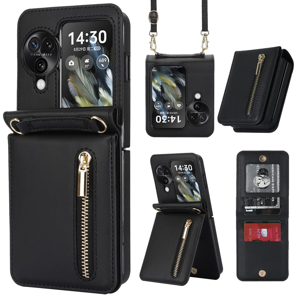 Crossbody Zipper Cards Solt Wallet Leather Case for OPPO Find N3 Flip 5G N2 PGT110 N2flip Vertical Purse Long Lanyard Bag Cover
