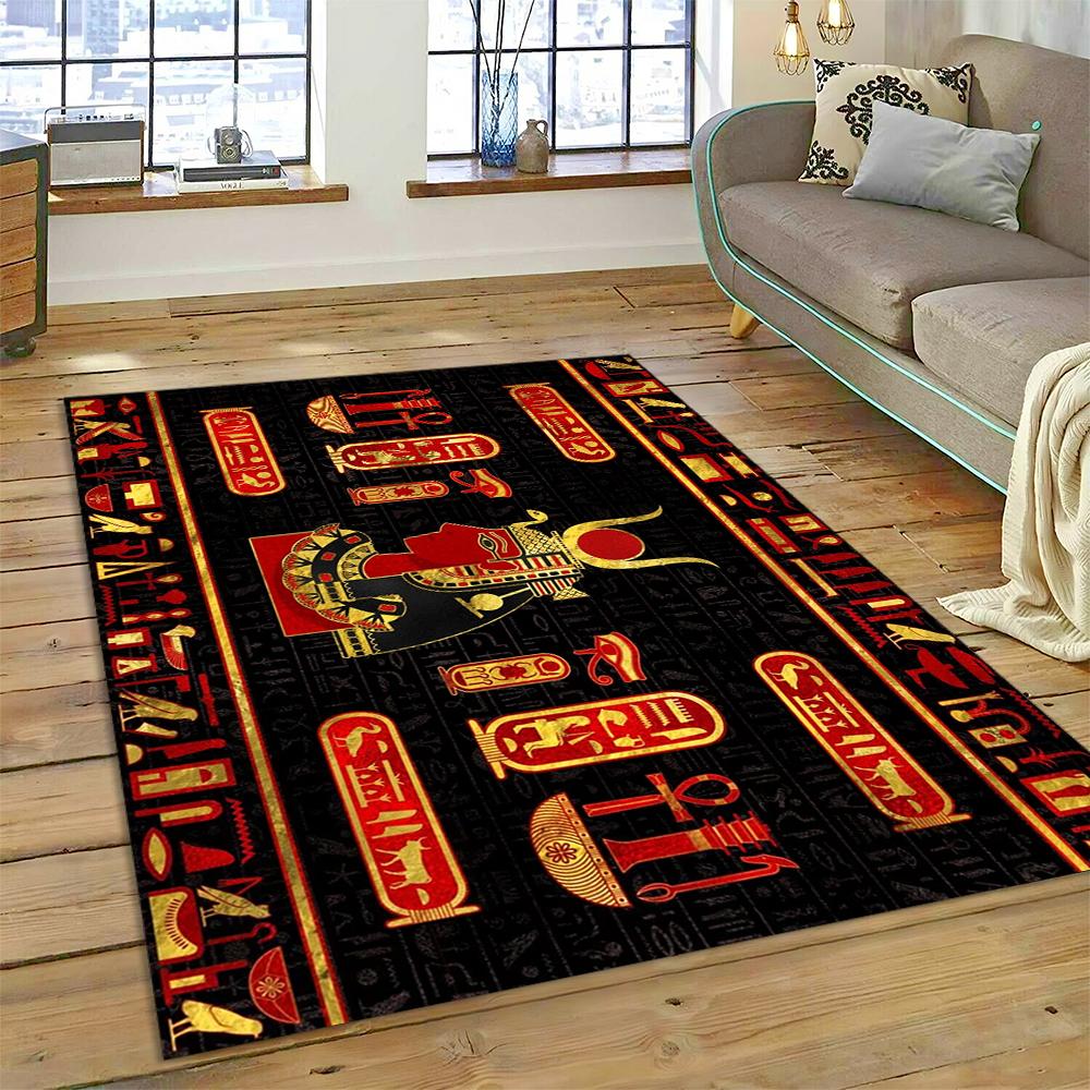 Ancient Egyptian Mythological Ideographic Sign Symbols Carpet Rug for Home Living Room Bedroom Sofa Doormat Decor,Non-slip Mat