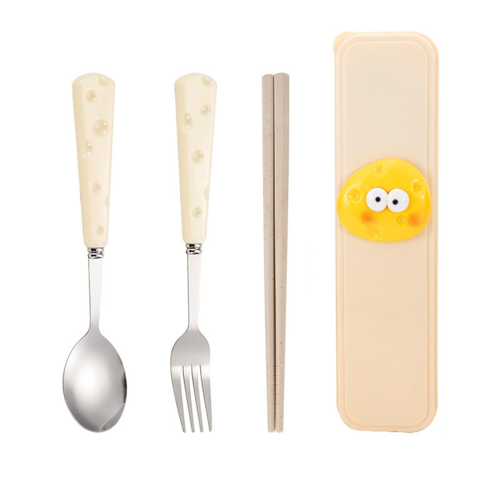 

Ложка для сыра и риса из нержавеющей стали, набор палочек для еды, портативная коробка для столовых приборов из трех предметов для студентов One Size