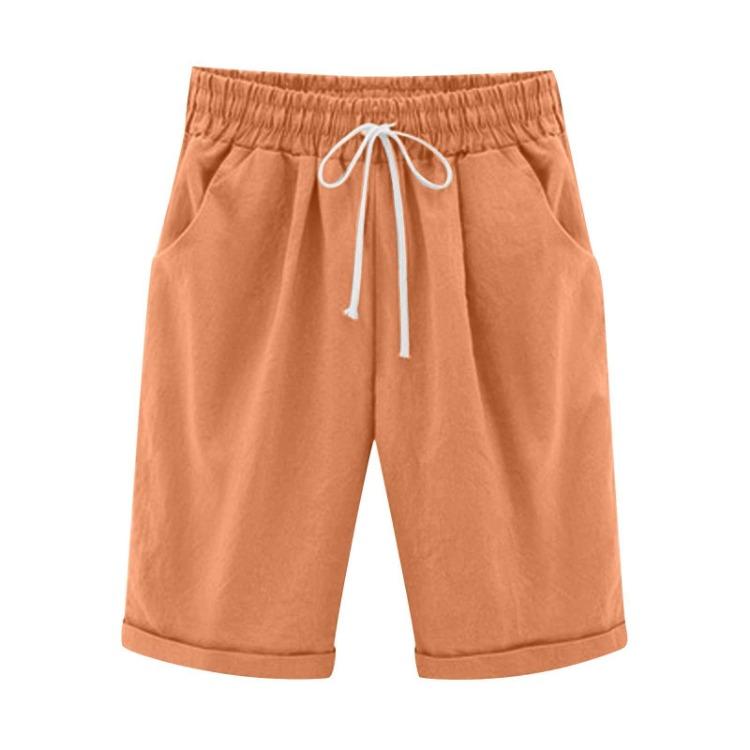 Women's Comfortable Linen Casual Beach Shorts Loose Solid Color Fifth Pants with Pockets