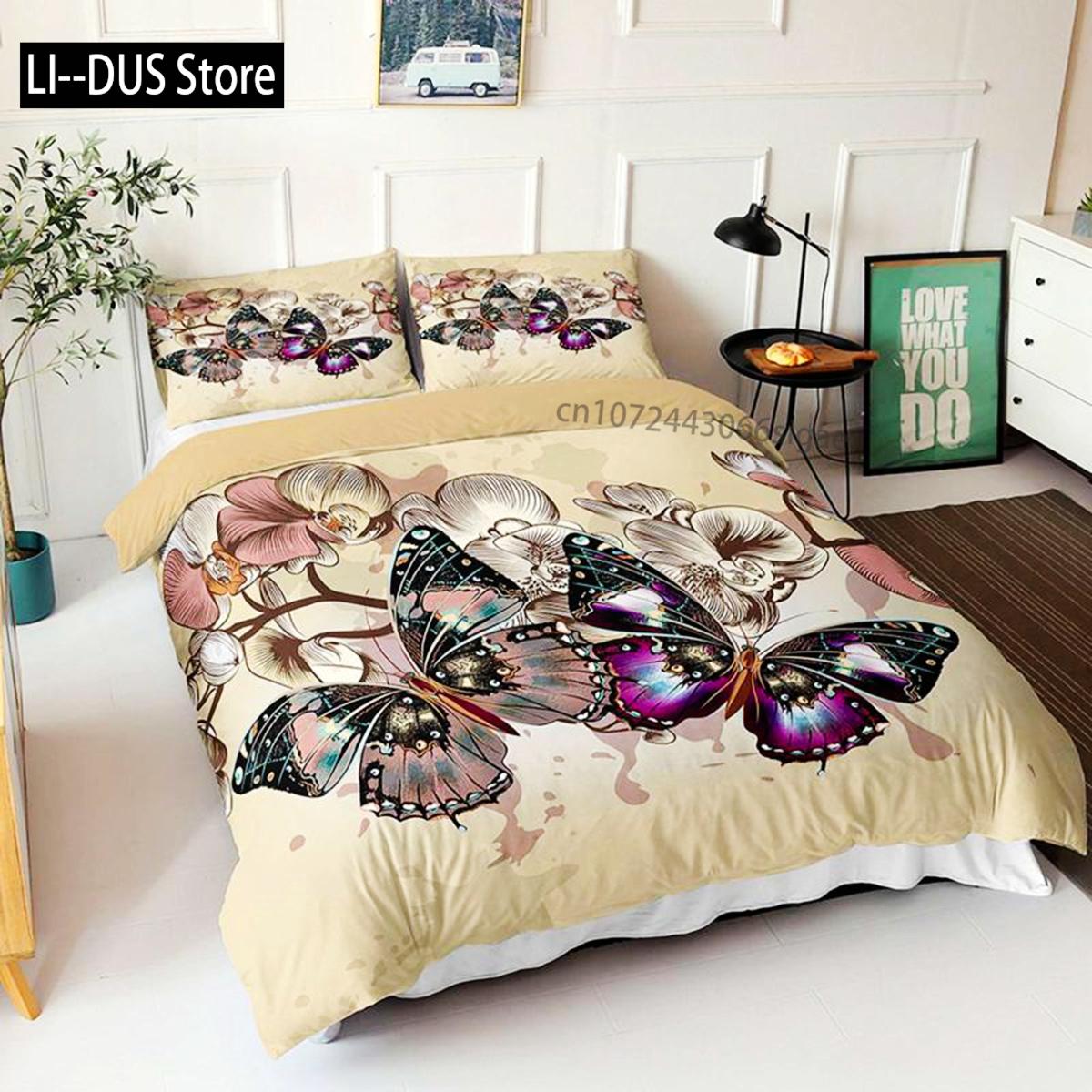 

Comforter Butterfly Queen Size Blue White Butterflies Printed Comforter For Girls Kids Teens Microfiber Comforter (quilt)-EU Single(135*200cm)3pcs