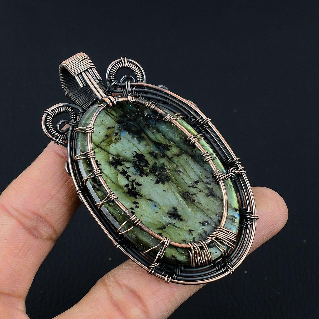 Tree Of Life Labradorite Pendant, Handmade Gemstone  999 Copper Wire Wrapped Pendant Antique Jewelry, For Gift Silver Jewelry