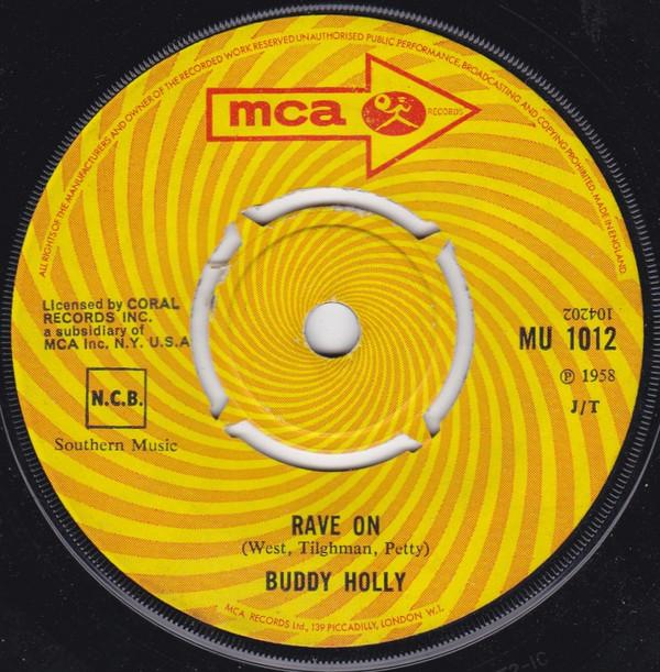 7inch Record BUDDY HOLLY - Peggy Sue / Rave On MU1012 MCA Records 1968 UK Rock Used