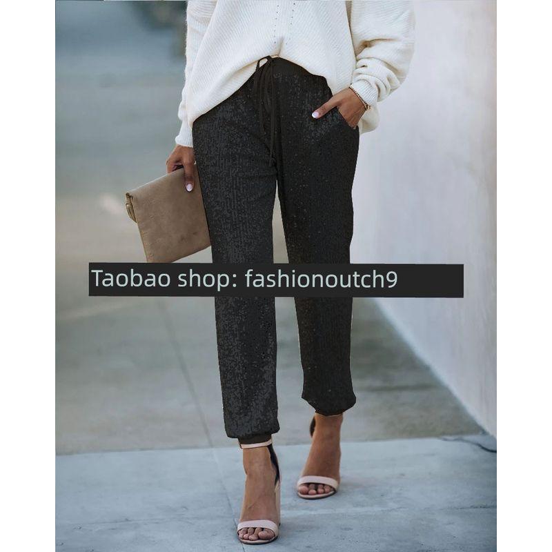 

2025 Spliced Rubber Leg Shining Pants Black L