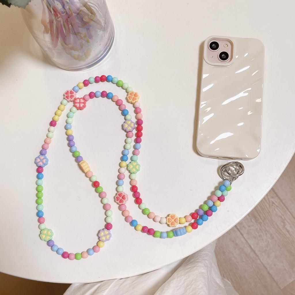 Cute Candy Rainbow Beaded Chain Crossbody Mobile Phone Lanyard Lovely Acrylic Decorative Strap for Bag Accessory