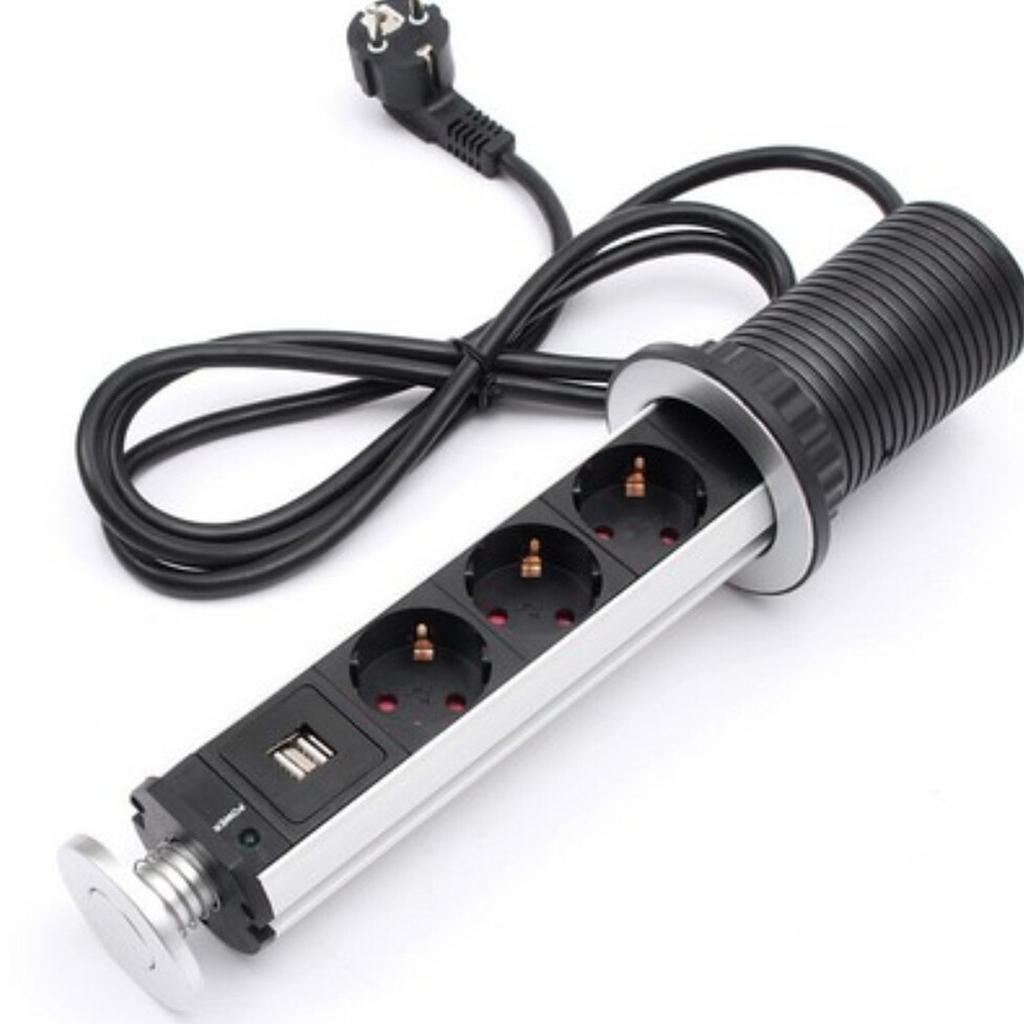 EU Plug USB Socket, Desktop Recessed Power Strip, Vertical Desktop Socket EU Standard
