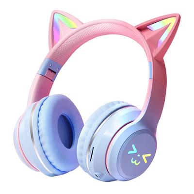 Megadream Kids' Headphones with Mic, WirelessWired Hearing Protection, Foldable Cat Ear Headphones for Kids and Adults, LED Lights and Dual RGB Light