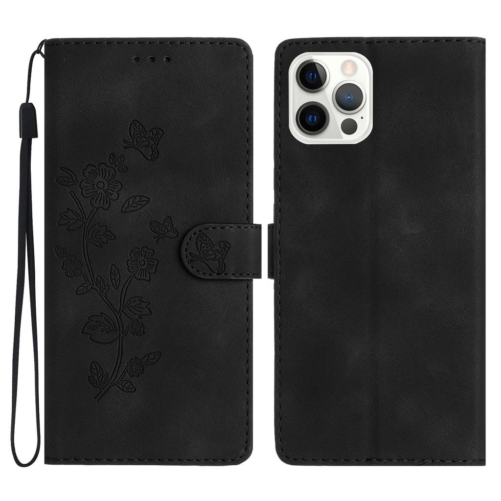 For iPhone 16 Pro Max Leather Wallet Case Imprinted Flower Flip Protective Phone Cover