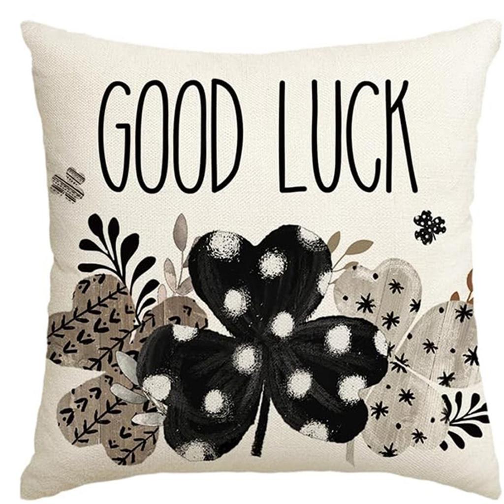 St. Patrick's Day Pillow Cover Line Printed Pillow Cover Green Four-leaf Crocodile Cushion Cover