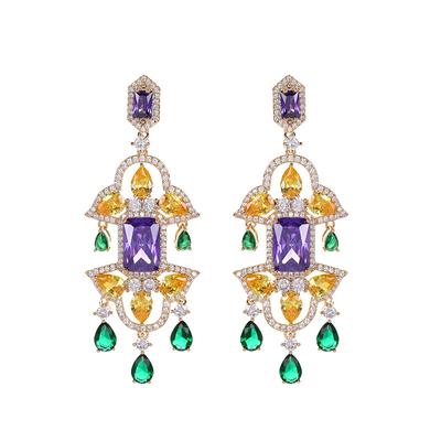 Fashion Wedding Party Statement Tassel Dangle Earrings 925 Silver Needle Cubic Zirconia Colorful Jewelry Gold Plated