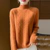 Women's High-Neck Diamond Pattern Knit Pullover Sweater, 2024 Autumn/Winter, Loose Fit, Thickened Short Base Layer