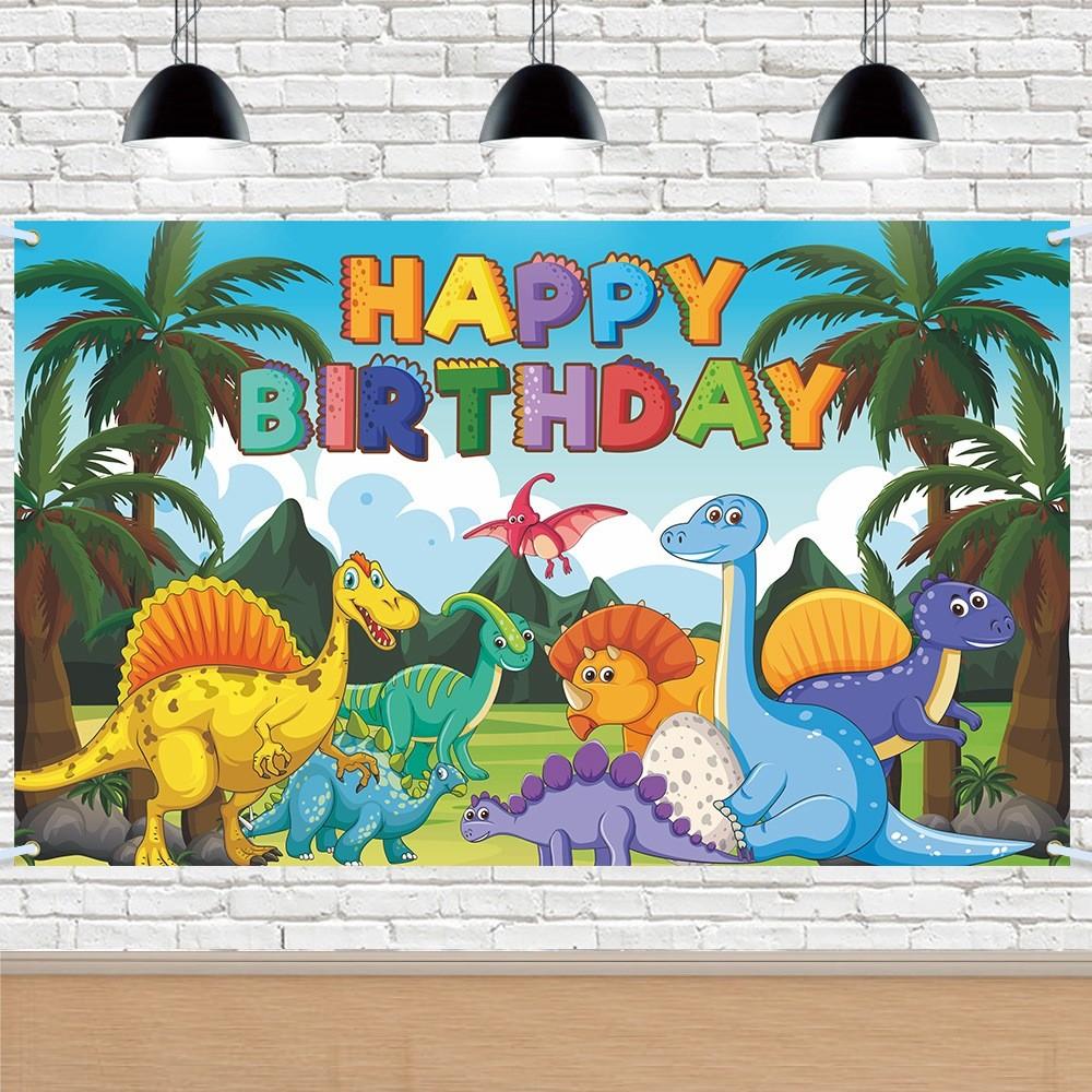Cartoon Dinosaur Themed Background Banner For Birthday Party And Event Decor