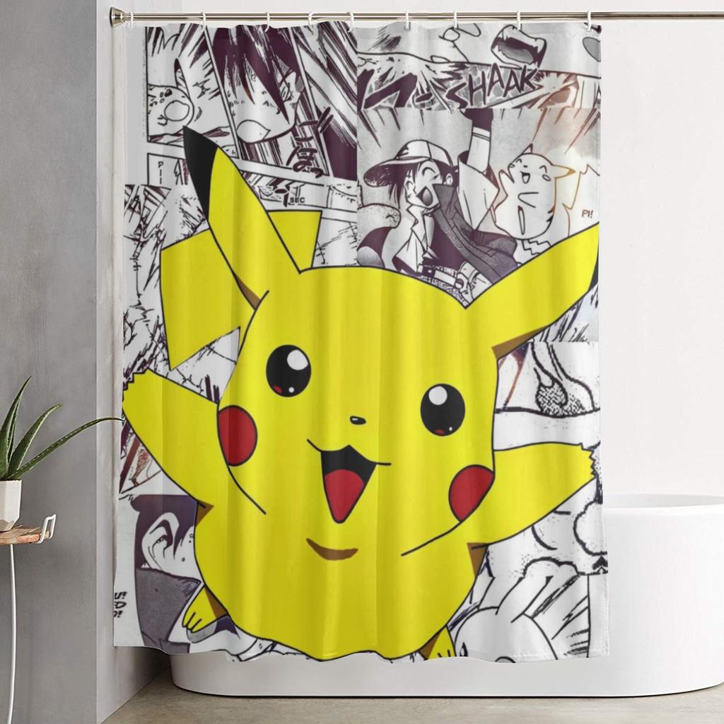 Kreslené postavičky Pokémonů Squirtle Sprchový závěs pro koupelnovou výzdobu Lehké sady sprchových závěsů 60X72 palců s háčky