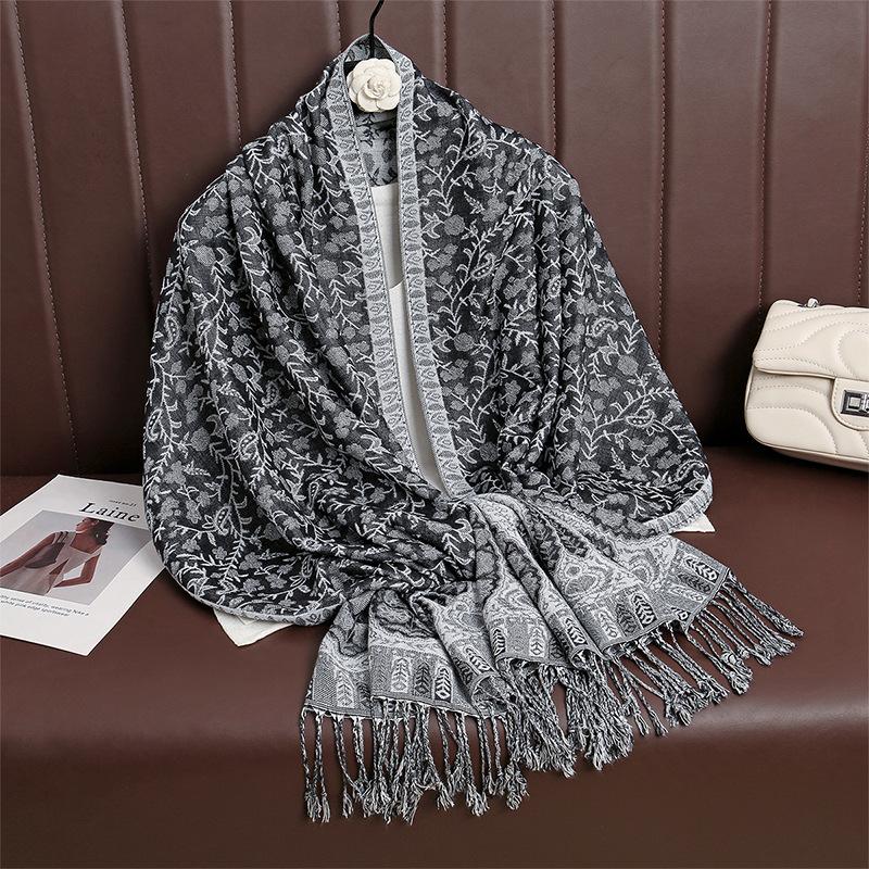 Spring And Autumn Atmosphere Imitation Cashmere Versatile Women'S Scarf Comfortable Shawl Temperament Cashew Jacquard Shawl