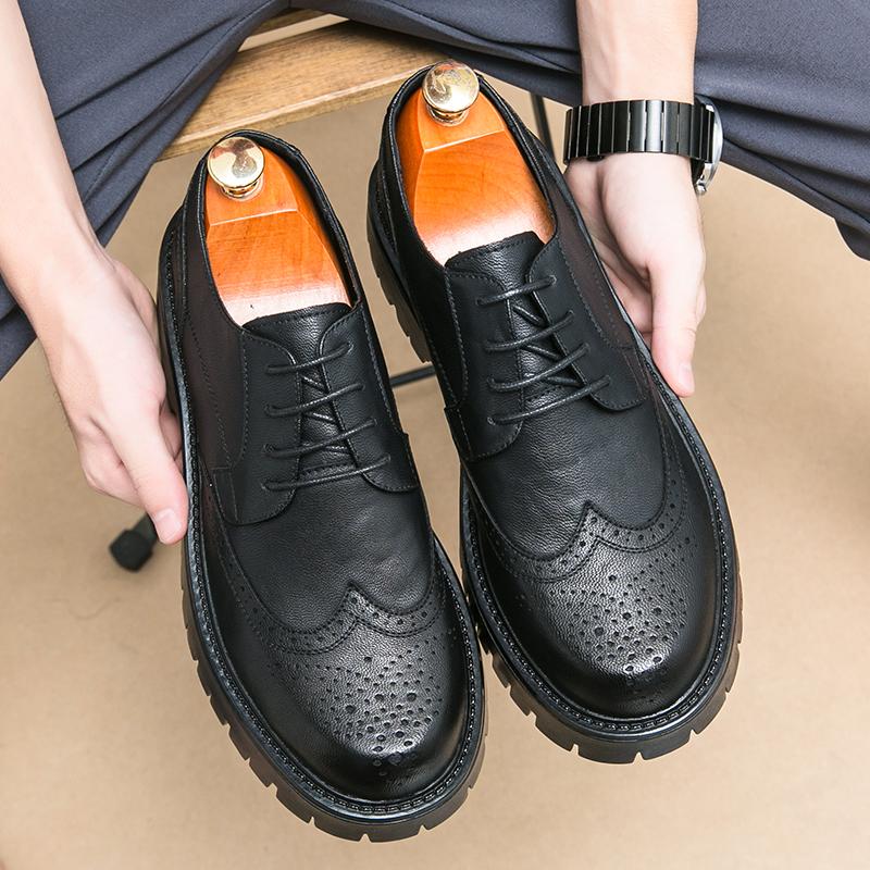 Fashion College Style Leather Men Oxford Shoes New British Casual Leather Shoes Trend Versatile Men Thick Soled Business Dress Footwear