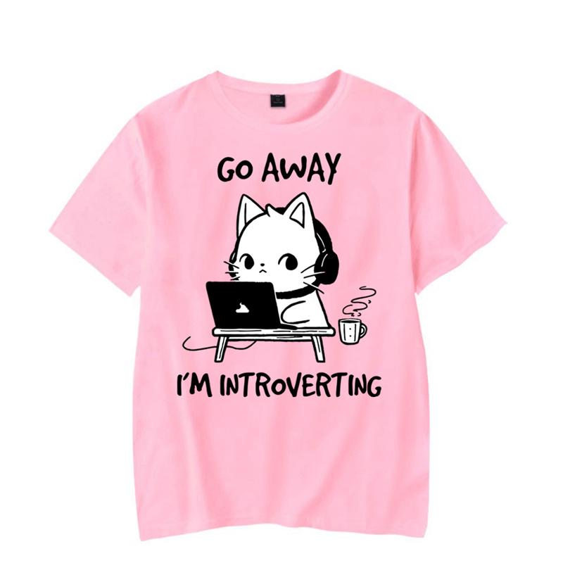 Go Away I’m Introverting Graphic T Shirts Funny Cat Gamer Gaming Tshirt Tops Fashion Harajuku T-shirts Women Men Tees