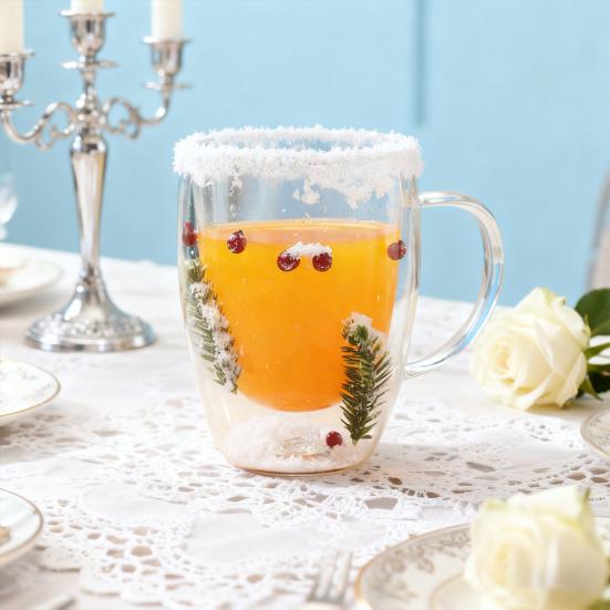 Double-Wall Glass Mug 350ml Heat-Resistant Flower Coffee Tea Cup Insulated Cup for Hot Cold