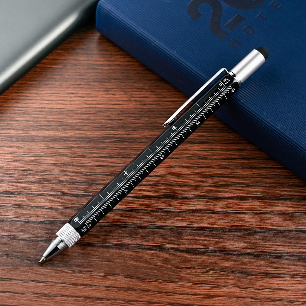 6 In 1 Tool Pen Multifunctional Rotary Ballpoint Pen Mini Level Metal Touch Screen Capacitive Pen
