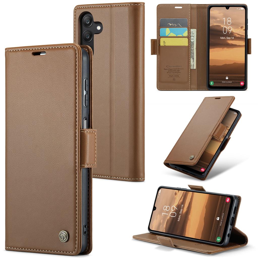 For Samsung Galaxy A25 5G (Global) (161.0 x 76.5 x 8.3mm) Leather Case CASEME 023 RFID Blocking 3 Card Slot Mobile Cover
