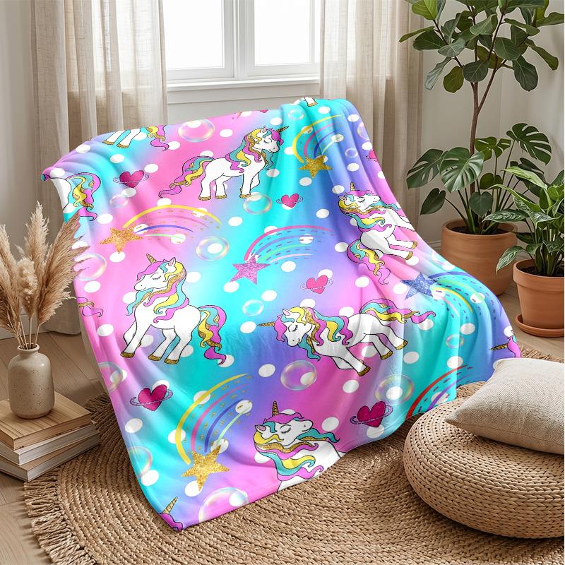 Colorful Magical Unicorn Blanket Personalized Name Flannel Blanket Soft Cozy Plush Throw for Sofa Bed Lightweight Home Decor