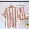 Neues japanisches Damen-Sommerpyjama-Set mit kurzen Ärmeln und Shorts, Damen-Baumwollkrepp, vertikal, niedliches Heimtextilien-Zweiteiler-Set