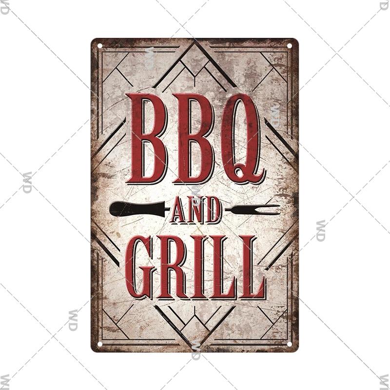 Dad's BBQ Party Metal Tin Plaque Retro Tin Signs Barbecue Rules Slogan Plate Vintage Grill Poster Yard Garden Kitchen Wall Decor