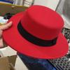 Elegant Woolen Flat Top Hat British Style Women Jazz Hat All-match Men's Felt Hat  Church Events