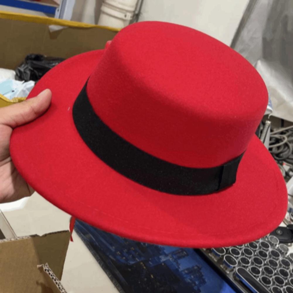 Elegant Woolen Flat Top Hat British Style Women Jazz Hat All-match Men's Felt Hat Church Events