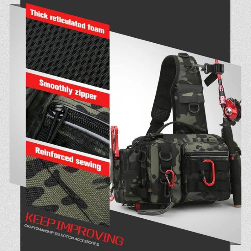 Fishing Equipment Backpack Bait Box Equipment Storage Bag Men's Fishing Backpack with Pole Holder Sling Shoulder Bag Multifunctional Waist Chest Bag