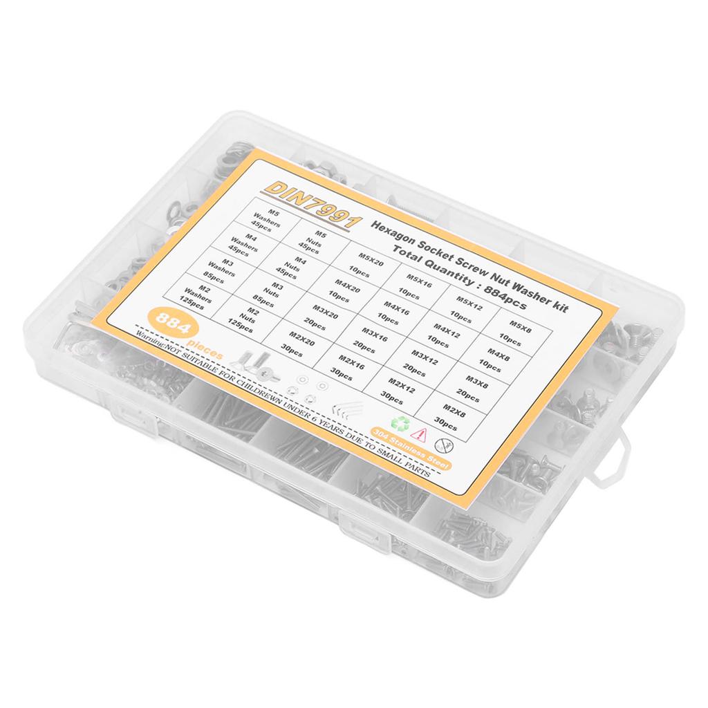 M2 M3 M4 M5 Countersunk Head Hex Socket Screw 304 Stainless Steel Screw Nut Washer Assortment Set